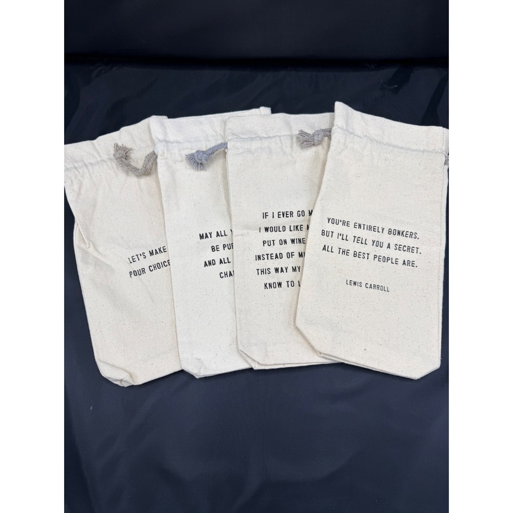Sugarboo & Co Canvas Wine Gift Bags Set of 4 Quote Drawstring Bottle Bags